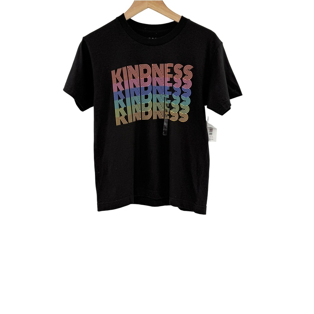 NWT MAD ENGINE Black Kindness Repeats Rainbow Graphic T Shirt M Pride‎
